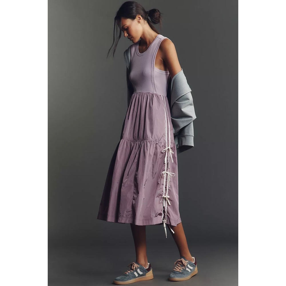 ANTHROPOLOGIE Daily Practice The Bowline Tiered Midi Dress Purple Size XXS NEW - Picture 1 of 13
